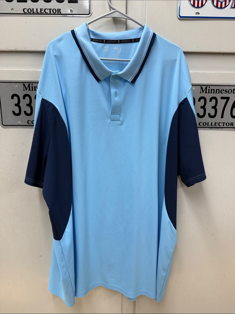 Xersion Light Blue and Navy Contrast Polo